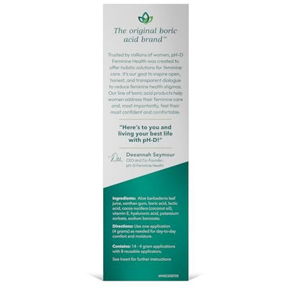 pH-D Feminine Health Support Borsäure-Feuchtigkeitsgel für die Vagina mit Hyaluronsäure und Vitamin E – 14 Anwendungen, Frauen geführt, parabenfrei, pH-ausgeglichen, vegan, hergestellt in den USA