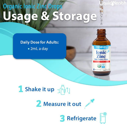 LIQUIDHEALTH USDA Bio-Ionisches Zink Hochdosiert Tropfen - Flüssiges Mineral Ergänzungsmittel für Erwachsene und Kinder - Immun- und Verdauungsunterstützung, Haut- und Wundgesundheit - Hergestellt in USA, Vegan, Nicht-GVO (59 ml)