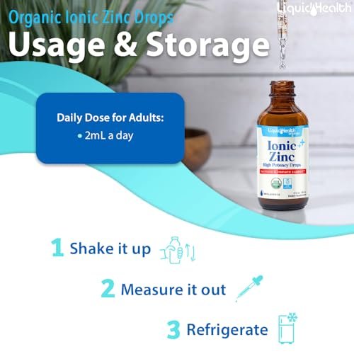 LIQUIDHEALTH USDA Bio-Ionisches Zink Hochdosiert Tropfen - Flüssiges Mineral Ergänzungsmittel für Erwachsene und Kinder - Immun- und Verdauungsunterstützung, Haut- und Wundgesundheit - Hergestellt in USA, Vegan, Nicht-GVO (59 ml)