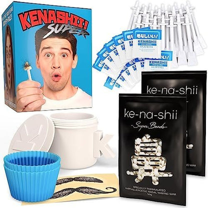 Kenashii Super Nasenwachsset | 100g Wachs, 24 Applikatoren | Keine Mikrowelle erforderlich | Ohrenhaarentfernung | Für Männer und Frauen | 12 Balsam-Tücher, Schnurrbartschutz, Aufbewahrungstasche
