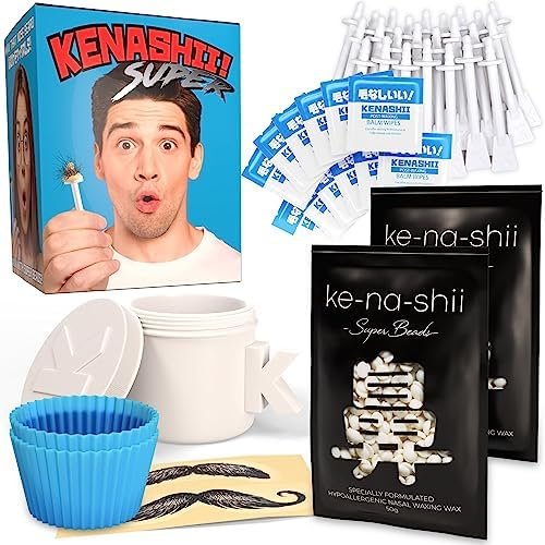 Kenashii Super Nasenwachsset | 100g Wachs, 24 Applikatoren | Keine Mikrowelle erforderlich | Ohrenhaarentfernung | Für Männer und Frauen | 12 Balsam-Tücher, Schnurrbartschutz, Aufbewahrungstasche