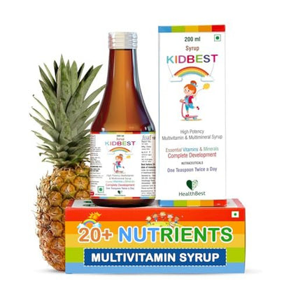 Kidbest Multivitamin Sirup für Kinder 3-13 Jahre – Flüssige Formel mit 20 Nährstoffen für Appetit, Immunität und Wachstum – Leckere tägliche Vitamine für stärkere Kinder | 200ml