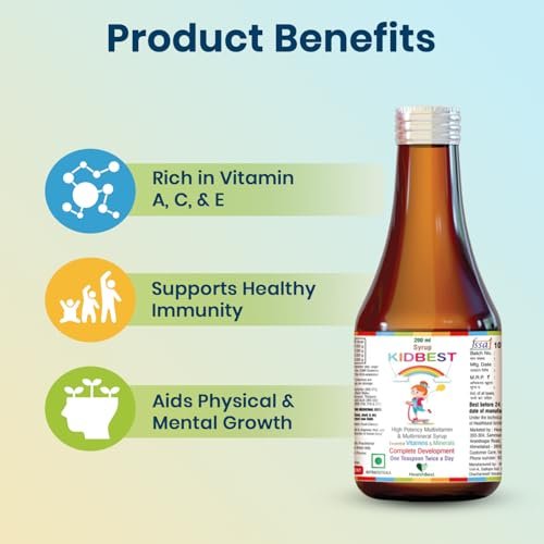 Kidbest Multivitamin Sirup für Kinder 3-13 Jahre – Flüssige Formel mit 20 Nährstoffen für Appetit, Immunität und Wachstum – Leckere tägliche Vitamine für stärkere Kinder | 200ml