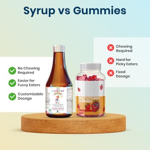 Kidbest Multivitamin Sirup für Kinder 3-13 Jahre – Flüssige Formel mit 20 Nährstoffen für Appetit, Immunität und Wachstum – Leckere tägliche Vitamine für stärkere Kinder | 200ml