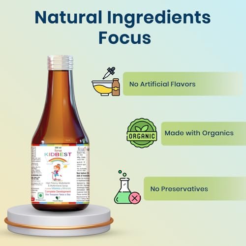 Kidbest Multivitamin Sirup für Kinder 3-13 Jahre – Flüssige Formel mit 20 Nährstoffen für Appetit, Immunität und Wachstum – Leckere tägliche Vitamine für stärkere Kinder | 200ml