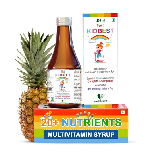 Kidbest Multivitamin Sirup für Kinder 3-13 Jahre – Flüssige Formel mit 20 Nährstoffen für Appetit, Immunität und Wachstum – Leckere tägliche Vitamine für stärkere Kinder | 200ml