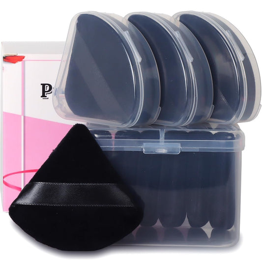 Ocim 10 Stück Dreieckige Puderquasten für Gesichtspuder, weiche Samt-Schönheitspuff, Make-up-Pressed, Baking & Setting Powder Schwamm-Applikator-Pads mit Etui, Schwarz