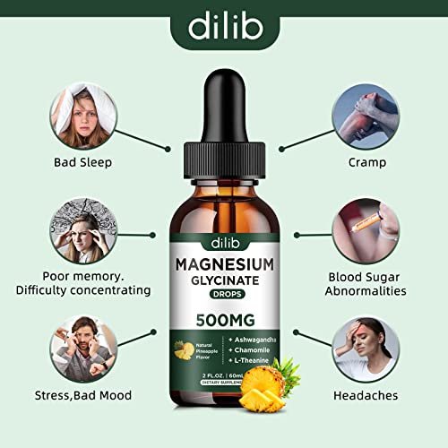 dilib (2er Pack) Magnesium Glycinat Supplement, Flüssiges Magnesium mit 500 mg Magnesiumglycinat, Ashwagandha, L-Theanin, Kamille – Fördert optimale Ruhe und Schlaf, Vegan