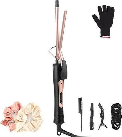 Dünner Lockenstab 3/8 Zoll – kleiner Lockenstab für kurze & lange Haare, Keramik-Tourmalin-Beschichtung, 2 Temperaturen, inkl. Hitzeschutzhandschuh