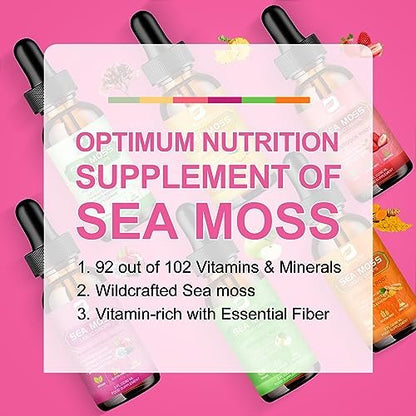 Sea Moss Liquid Drops - Bio-vegane irische Seamoss-Tropfen mit Schwarzkümmelöl, Ashwagandha, Soursop, Blasentang, Klettenwurzel, Holunderbeere, Kurkuma | Immunsystem, Energie, Haare & Verdauung - 60 ml