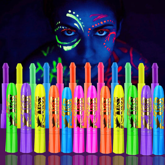 12-teiliges Glow-in-the-Dark-Gesichts- und Körperfarben-Set – Neon-Farbstifte für Halloween- und Glow-Partys