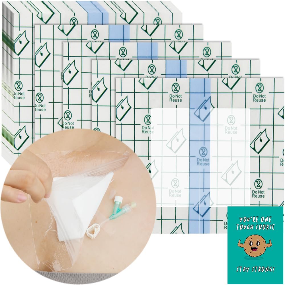Wasserdichte Duschabdeckung mit nicht haftendem Mittelpad – 25 Stück, 15x15 cm für Dialyse-Ports, PICC-Leitung, Thoraxkatheter, Peritonealdialyse, Chemo-Sonde, PEG-Sonde, G-Sonde, Patientenverbandschutz