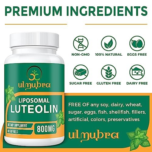 Ulmubra 800 mg Liposomales Luteolin Supplement – Maximale Absorption, Hochwertiges Antioxidans für Gehirn und allgemeines Wohlbefinden, 60 Softgels – 30-Tage-Vorrat