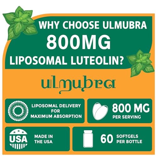 Ulmubra 800 mg Liposomales Luteolin Supplement – Maximale Absorption, Hochwertiges Antioxidans für Gehirn und allgemeines Wohlbefinden, 60 Softgels – 30-Tage-Vorrat