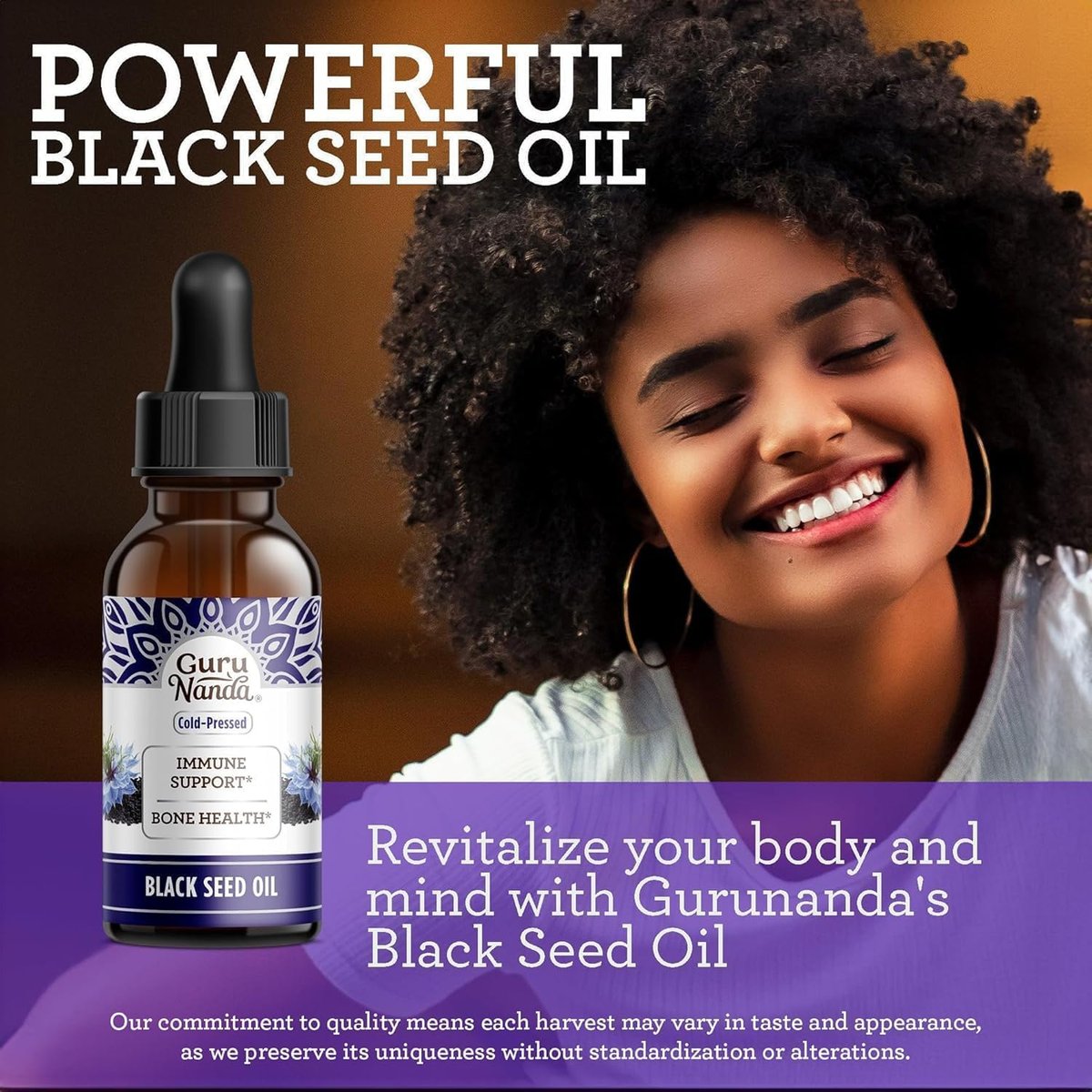 GuruNanda Schwarzkümmelöl, kaltgepresstes Nigella Sativa - Reich an Vitamin D3 5000 IE, K2 & E, hoher Thymochinon-Gehalt | Starkes Antioxidans zur Unterstützung des Immunsystems, Nicht-GVO, 60 ml