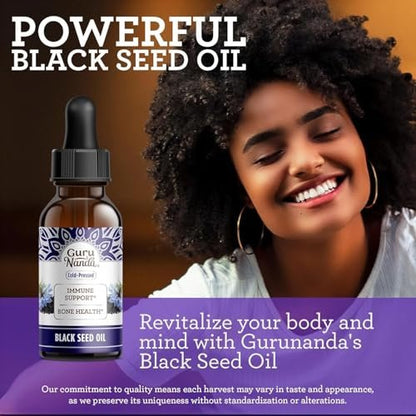 GuruNanda Schwarzkümmelöl, kaltgepresstes Nigella Sativa - Reich an Vitamin D3 5000 IE, K2 & E, hoher Thymochinon-Gehalt | Starkes Antioxidans zur Unterstützung des Immunsystems, Nicht-GVO, 60 ml