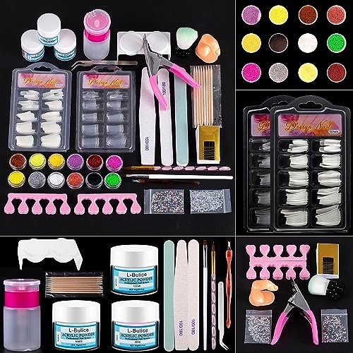 Acryl-Nagelset für Anfänger mit allem Profi-Zubehör, 12 Glitzerpuder Acryl-Nagelset, Nagelpflege-Kunstdesign-Tipp-Pinsel-Clipper-Feilen-Zubehör, DIY-Werkzeug