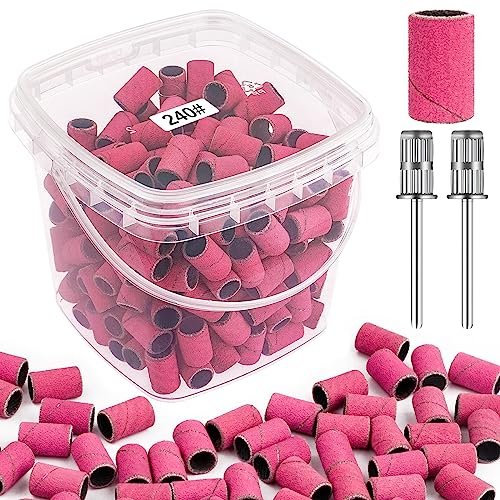 Rolybag Sanding Bands für Nagelbohrer 240 Grit Extreme Fein – 200 Stück Rosa & 2 Bohrerbits für Maniküre und Pediküre