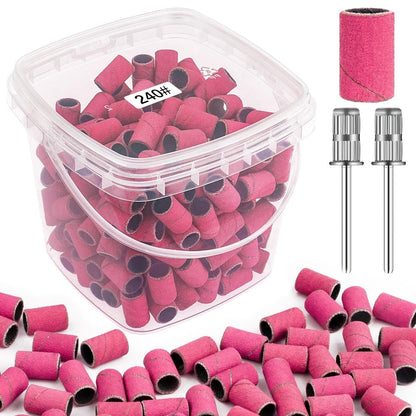 Rolybag Sanding Bands für Nagelbohrer 240 Grit Extreme Fein – 200 Stück Rosa & 2 Bohrerbits für Maniküre und Pediküre