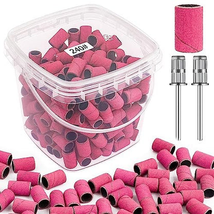 Rolybag Sanding Bands für Nagelbohrer 240 Grit Extreme Fein – 200 Stück Rosa & 2 Bohrerbits für Maniküre und Pediküre