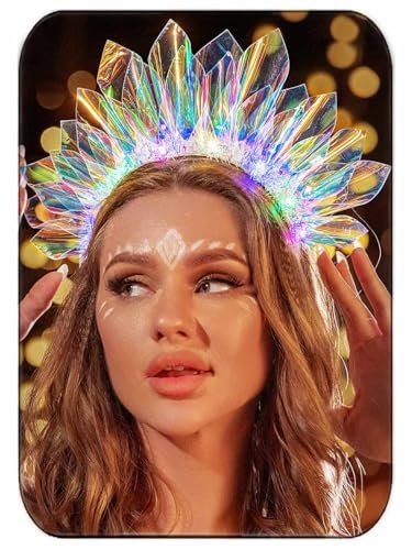 JEAIRTS Leuchtendes LED-Stirnband – Glühendes Rave-Kopfband mit Blinklichtern für Frauen – Mehrfarbig