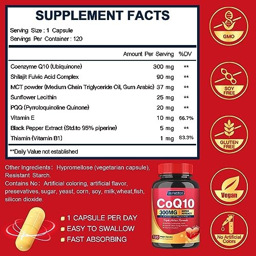 Quinovit CoQ10 300 mg mit PQQ & Shilajit – Starkes Antioxidans für Herz- & Gehirngesundheit und Energieproduktion – Hochabsorbierend mit Bioperin Coenzym Q10 – 120 Kapseln