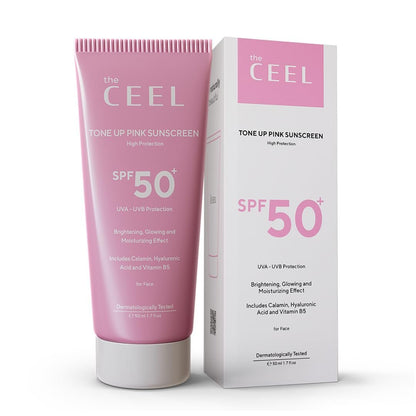 The Ceel Pink Tone Up Sonnenschutz für das Gesicht mit SPF 50+ & Hyaluronsäure – Aufhellender, strahlender & feuchtigkeitsspendender Gesichtsprimer mit Calamin & Vitamin B5 für alle Hauttypen – Paraben- & parfümfrei – 50 ml