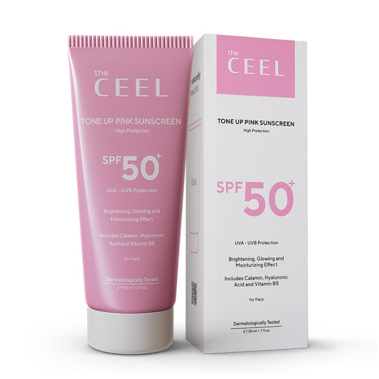 The Ceel Pink Tone Up Sonnenschutz für das Gesicht mit SPF 50+ & Hyaluronsäure – Aufhellender, strahlender & feuchtigkeitsspendender Gesichtsprimer mit Calamin & Vitamin B5 für alle Hauttypen – Paraben- & parfümfrei – 50 ml