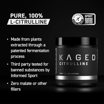 Kaged L-Citrullin Pulver | Ungeschmackt | Verbesserte Pumpen | Steigerung der Muskelvaskularität | Stickstoffmonoxid-Booster | Nahrungsergänzungsmittel für Männer & Frauen | 100 Portionen