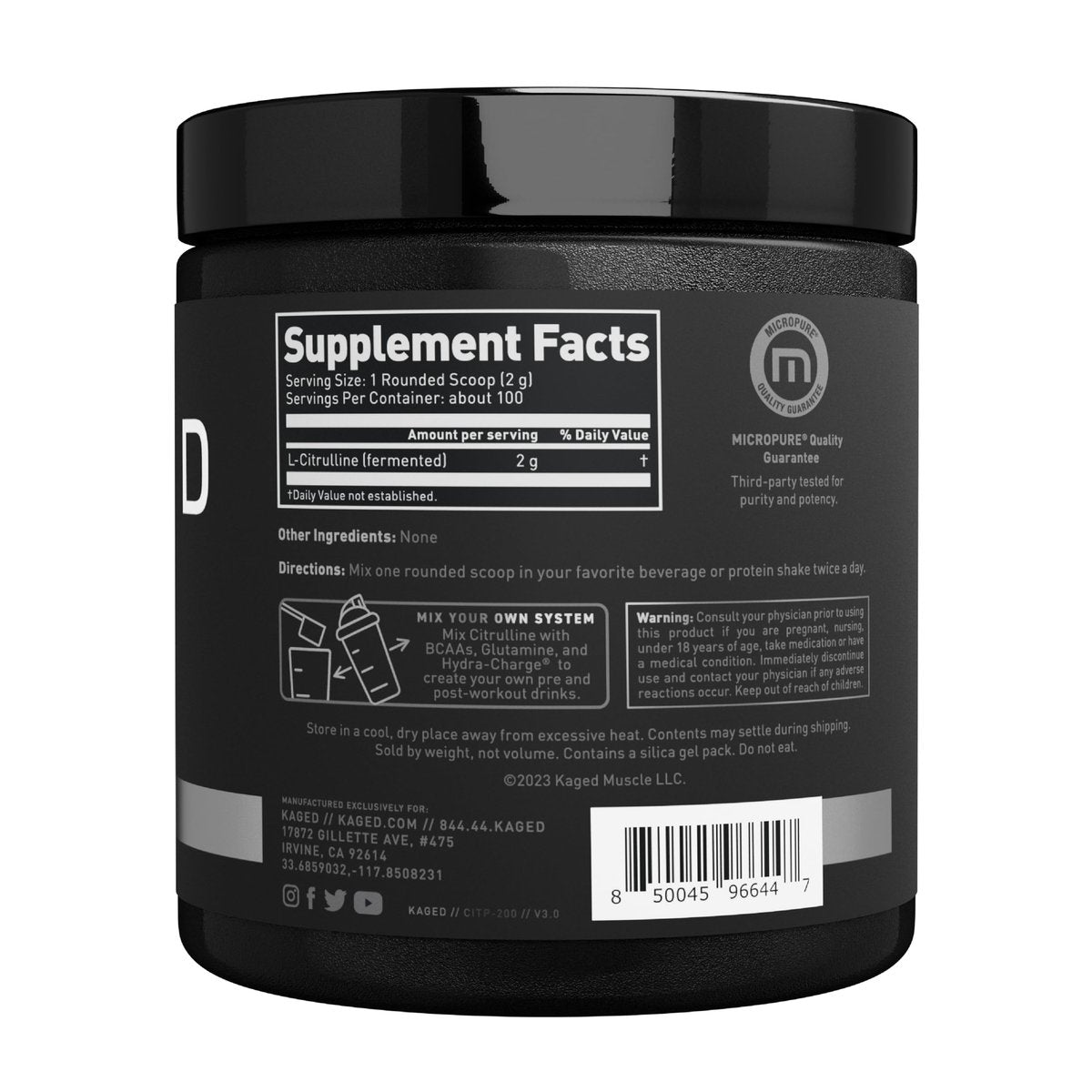 Kaged L-Citrullin Pulver | Ungeschmackt | Verbesserte Pumpen | Steigerung der Muskelvaskularität | Stickstoffmonoxid-Booster | Nahrungsergänzungsmittel für Männer & Frauen | 100 Portionen
