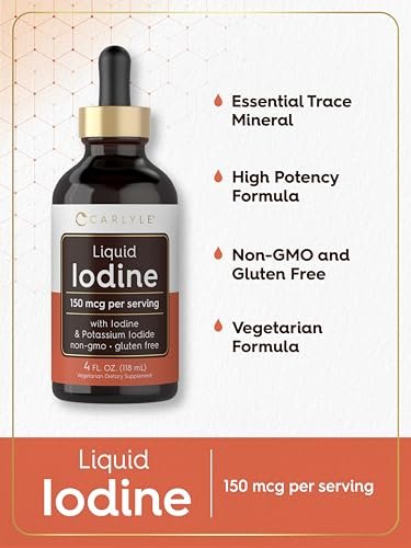 Carlyle Jod-Tropfen flüssig 118 ml | 150 mcg | Jod & Kaliumjodid Nahrungsergänzung | Vegane Flüssigtinktur | Non-GMO, Glutenfrei