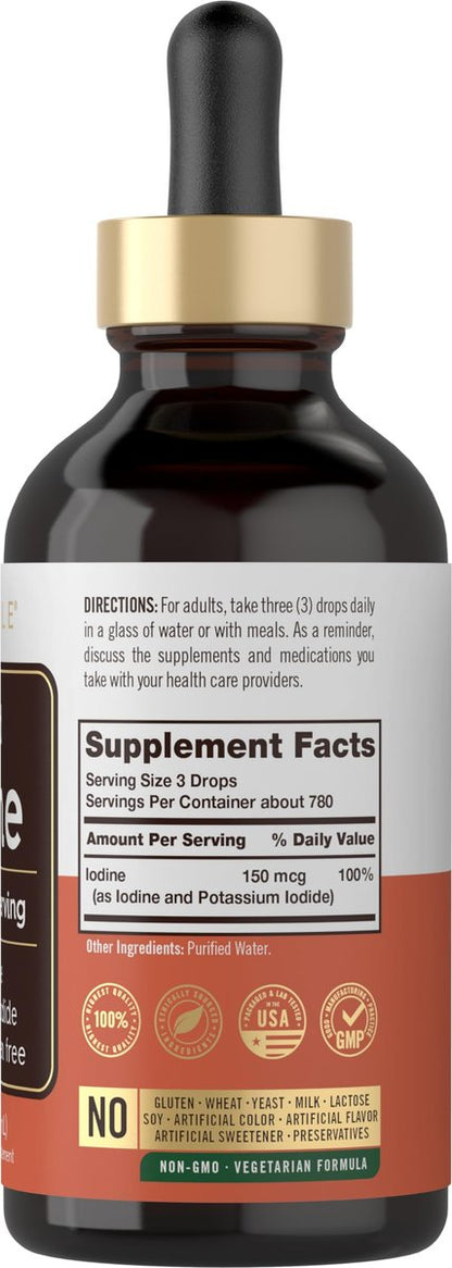 Carlyle Jod-Tropfen flüssig 118 ml | 150 mcg | Jod & Kaliumjodid Nahrungsergänzung | Vegane Flüssigtinktur | Non-GMO, Glutenfrei
