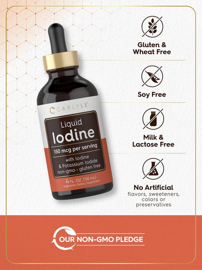 Carlyle Jod-Tropfen flüssig 118 ml | 150 mcg | Jod & Kaliumjodid Nahrungsergänzung | Vegane Flüssigtinktur | Non-GMO, Glutenfrei