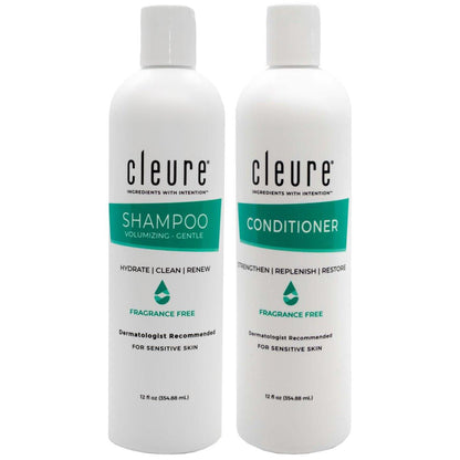 Cleure Shampoo und Conditioner Set - Sulfatfrei, Duftfrei für empfindliche Haut - Volumengebendes Shampoo & Feuchtigkeitsspendender Conditioner (je 355 ml, 2er-Pack)