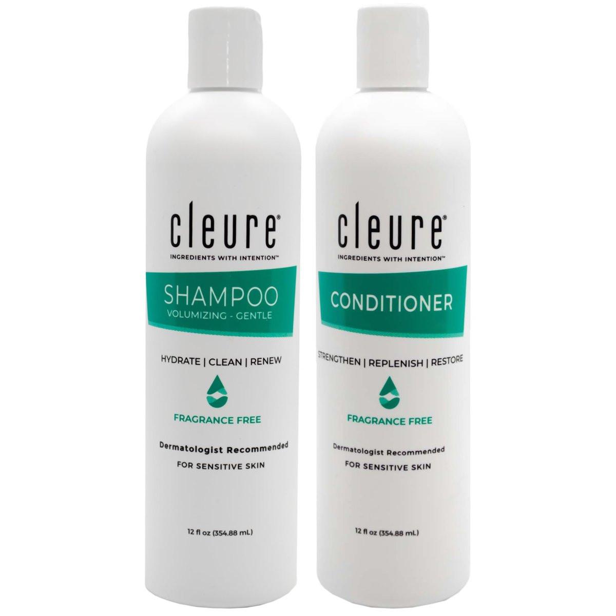 Cleure Shampoo und Conditioner Set - Sulfatfrei, Duftfrei für empfindliche Haut - Volumengebendes Shampoo & Feuchtigkeitsspendender Conditioner (je 355 ml, 2er-Pack)
