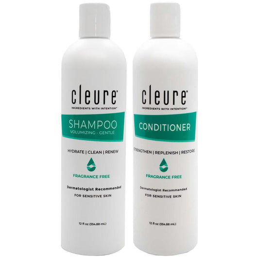 Cleure Shampoo und Conditioner Set - Sulfatfrei, Duftfrei für empfindliche Haut - Volumengebendes Shampoo & Feuchtigkeitsspendender Conditioner (je 355 ml, 2er-Pack)