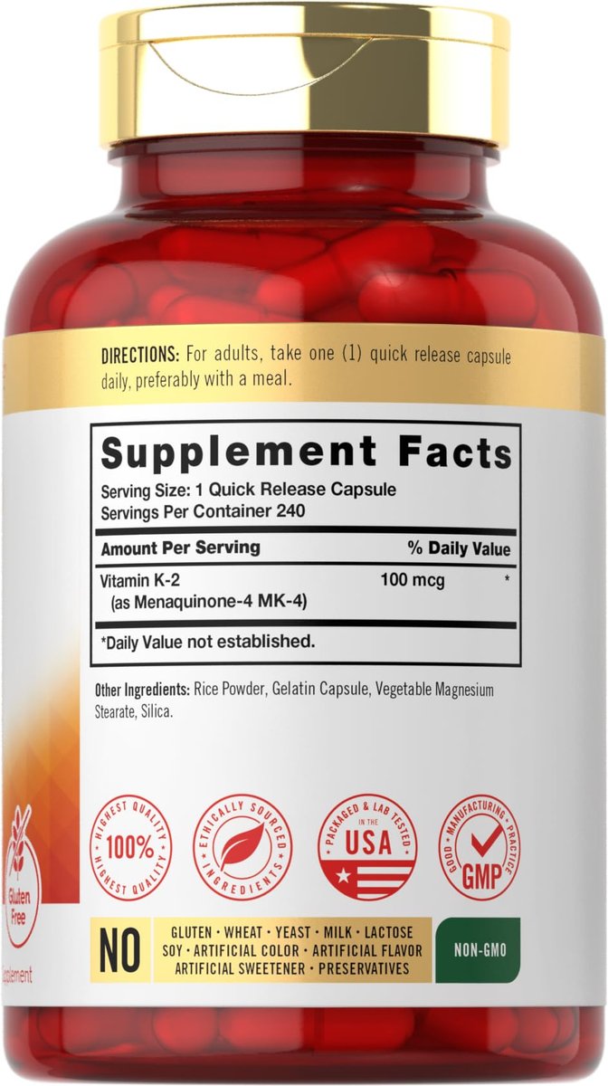 Carlyle Vitamin K2 Supplement 100 mcg | K2 MK-4 | 240 Kapseln | Non-GMO & Glutenfrei