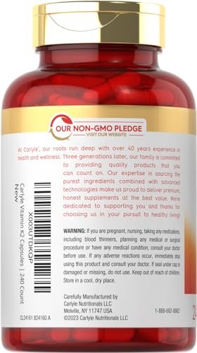 Carlyle Vitamin K2 Supplement 100 mcg | K2 MK-4 | 240 Kapseln | Non-GMO & Glutenfrei
