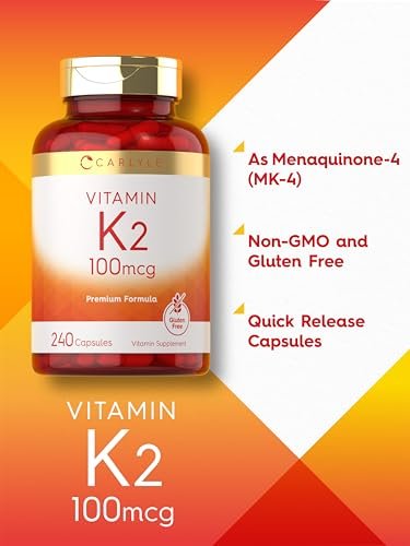 Carlyle Vitamin K2 Supplement 100 mcg | K2 MK-4 | 240 Kapseln | Non-GMO & Glutenfrei