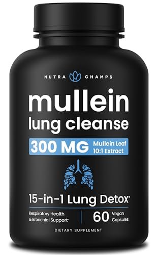 NutraChamps Mullein Blattextrakt zur Lungenreinigung – Extra starke Lungenunterstützung für Raucher, Mullein Kapseln zur Förderung der Atemwegsgesundheit