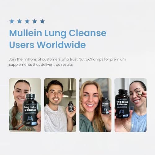 NutraChamps Mullein Blattextrakt zur Lungenreinigung – Extra starke Lungenunterstützung für Raucher, Mullein Kapseln zur Förderung der Atemwegsgesundheit
