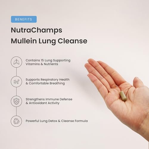NutraChamps Mullein Blattextrakt zur Lungenreinigung – Extra starke Lungenunterstützung für Raucher, Mullein Kapseln zur Förderung der Atemwegsgesundheit
