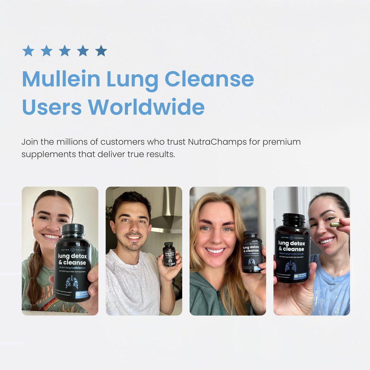 NutraChamps Mullein Blattextrakt zur Lungenreinigung – Extra starke Lungenunterstützung für Raucher, Mullein Kapseln zur Förderung der Atemwegsgesundheit