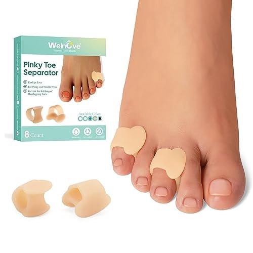 Welnove Gel Zehenspreizer - 8er Packung Pinky Zehenspacer - Kleine Zehenpolster, kleine Hülsen zum Schutz vor Reibung und Druckminderung (Beige)