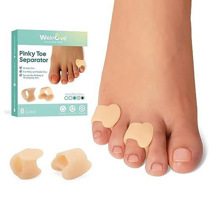 Welnove Gel Zehenspreizer - 8er Packung Pinky Zehenspacer - Kleine Zehenpolster, kleine Hülsen zum Schutz vor Reibung und Druckminderung (Beige)