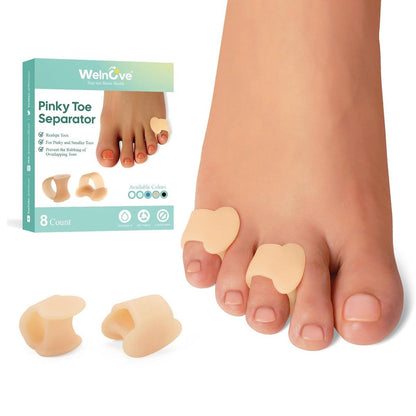 Welnove Gel Zehenspreizer - 8er Packung Pinky Zehenspacer - Kleine Zehenpolster, kleine Hülsen zum Schutz vor Reibung und Druckminderung (Beige)