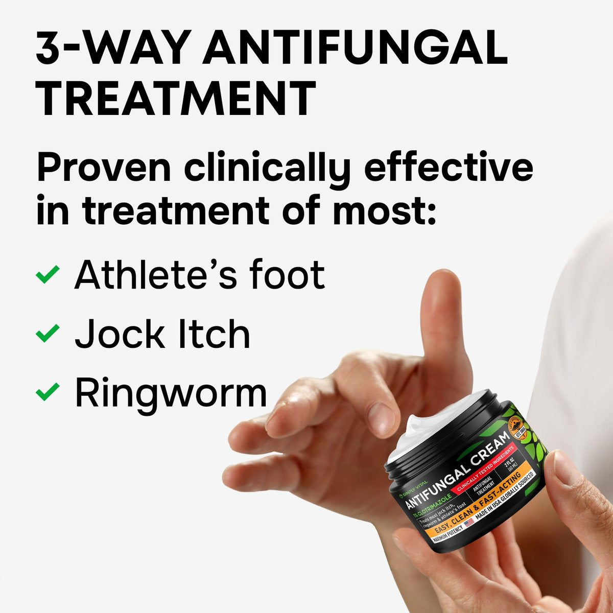 SimplyVital 1% Clotrimazol Antimykotische Creme - Behandelt Fußpilz, Juckreiz, Ringelflechte - Anti-Pilz-Creme für die Haut, 2 Unzen