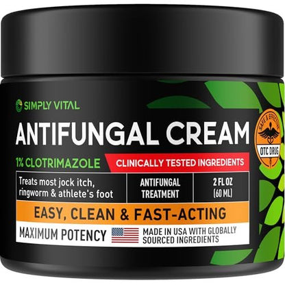SimplyVital 1% Clotrimazol Antimykotische Creme - Behandelt Fußpilz, Juckreiz, Ringelflechte - Anti-Pilz-Creme für die Haut, 2 Unzen
