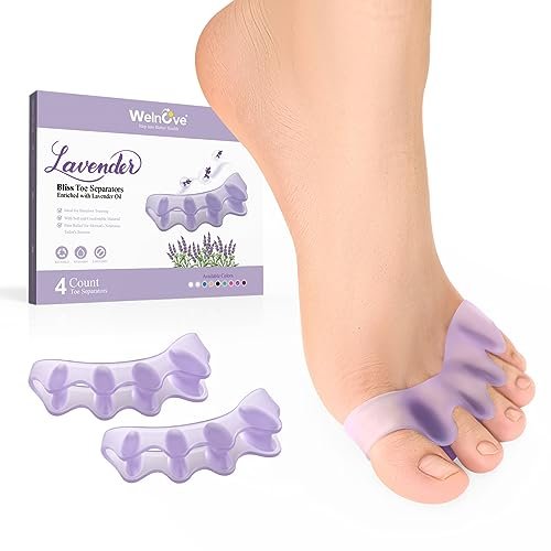 Welnove Zehenspreizer für Damen mit Lavendelextrakt - Zehenkorrektor für Frauen und Männer - Ballenkorrektur für Yoga - Lavendel, 4er-Pack