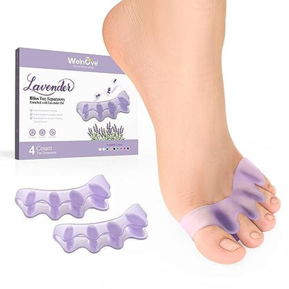 Welnove Zehenspreizer für Damen mit Lavendelextrakt - Zehenkorrektor für Frauen und Männer - Ballenkorrektur für Yoga - Lavendel, 4er-Pack